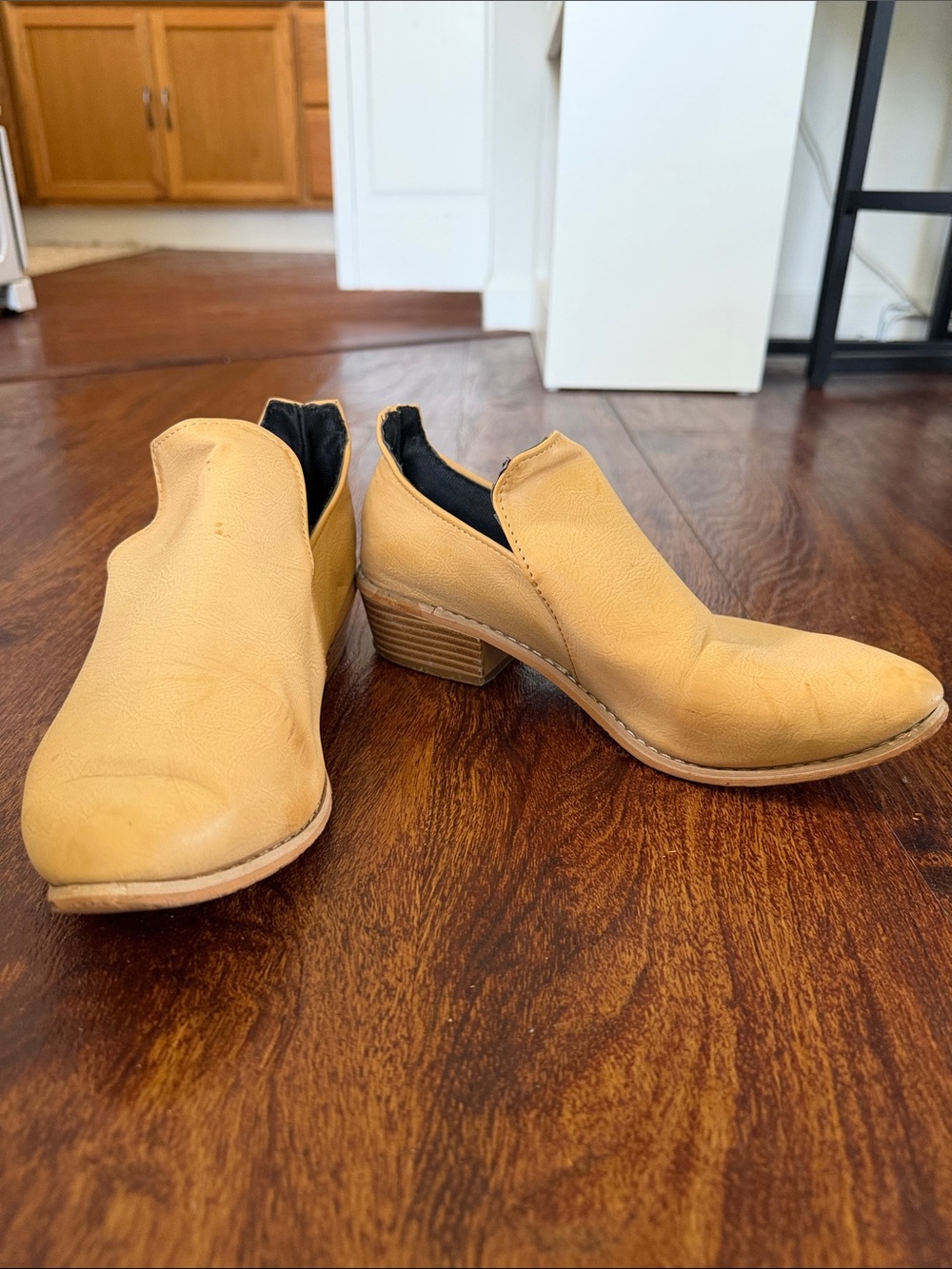 Women’s Yellow Leather Low Heel Slip-On Ankle Shoes